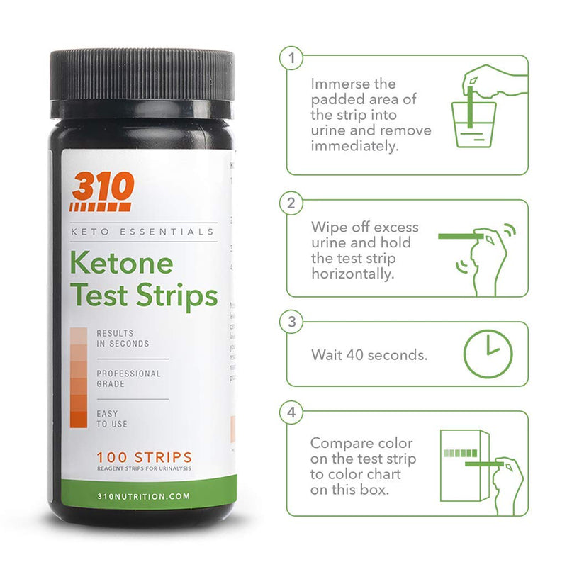 [Australia] - Ketone Testing Strips by 310 Nutrition (100 Strips) - Test Ketosis Levels During Low Carb Keto Diet - Accurate Urine Test for Ketogenic Measurement 