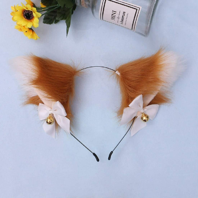 [Australia] - Fxaelian Cosplay Animal Fox Cat Dog Ears Headband Hairband with Bows Bells Bells - Brown White 