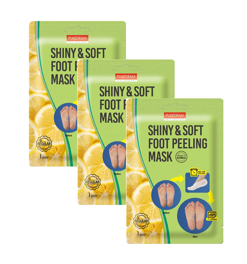 [Australia] - Foot Peeling Mask Set By Purederm - Exfoliating Foot Peel Spa Mask For Baby Soft Skin W/Sunflower Seed Oil & Lemon Extract - For Men & Women - Removes Dead Skin & Calluses In 2 Weeks, Pack of 3 
