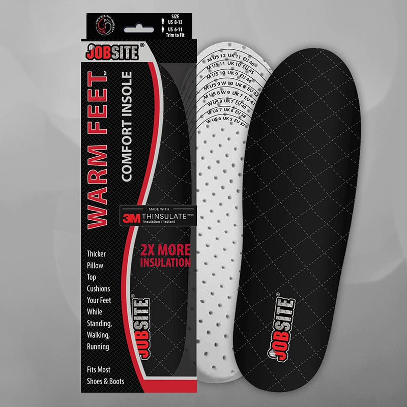 [Australia] - JobSite Warm Feet Thermal Insoles – 3M Thinsulate Insulation - Men 8-13 Women 6-11 - 1 Pair Us Men 8-13; Uk 7-12; Eu 41-46 