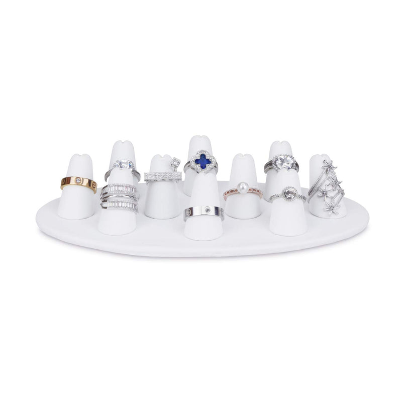 [Australia] - Mooca Premium Finger Shaped Ring Display for 10 Rings Suitable for Displaying and Gift Personal Jewelry and Business Products, 4 1/2" W x 7 1/2" D x 1 3/8" H, White Faux Leather 