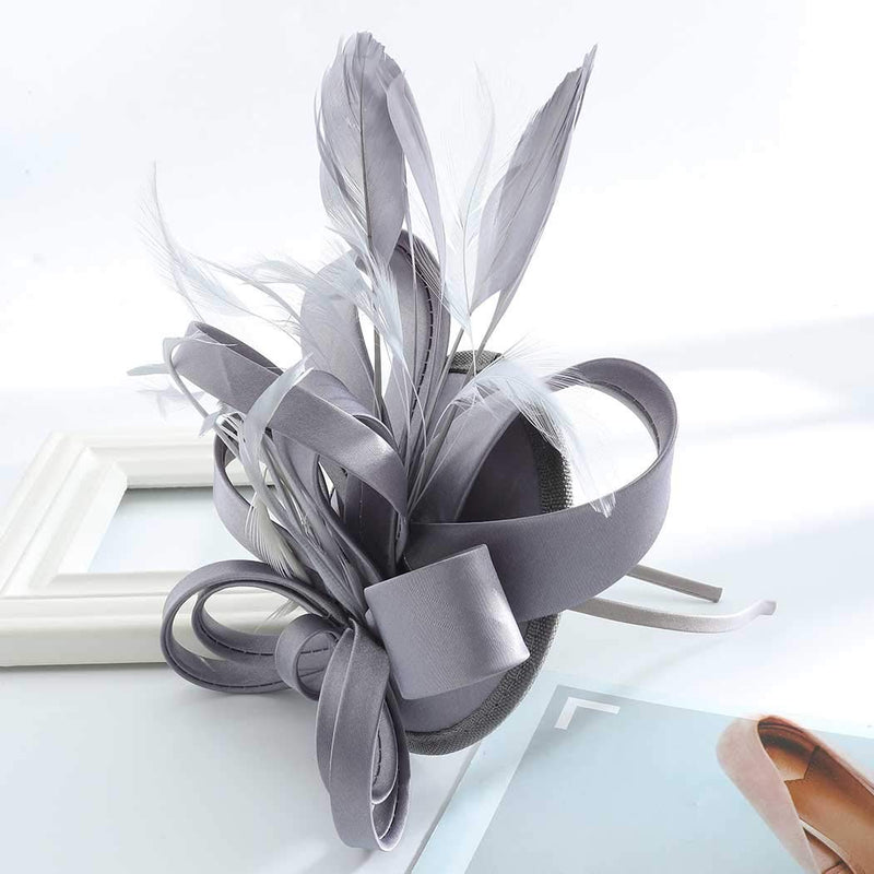 [Australia] - Zoestar Tea Party Fascinators Hair Clip with Headband Feather Fascinator Top Hat for Women (Silver Gray) Silver Gray 