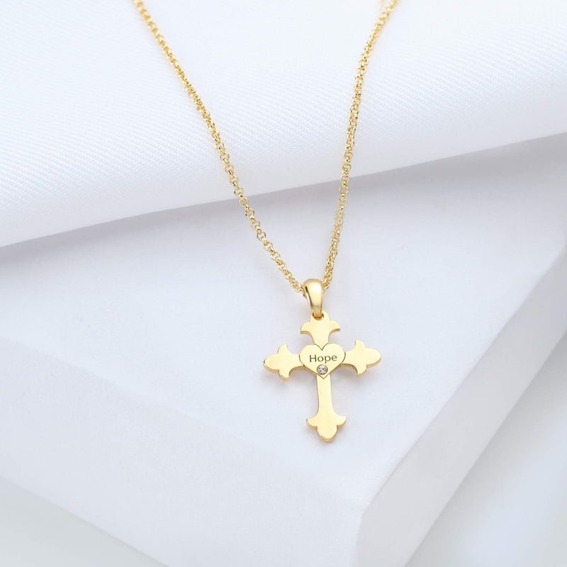 [Australia] - BeautyName 24K Gold Plated sea of Galilee Jesus Cross Pendant Necklace Charm with Swarovski Gem Tones 18 inch Christian Jewelry Gift Hope Heart Cross 