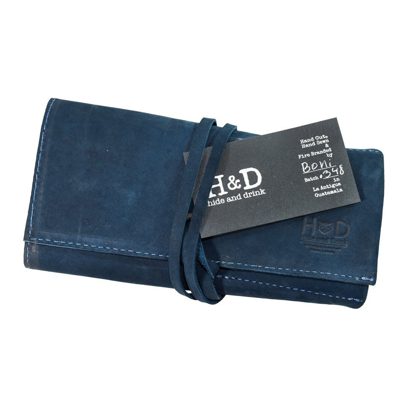 [Australia] - Hide & Drink, Durable Leather Travel Watch Roll Organizer Holds Up To 4 Watches, Handmade Includes 101 Year Warranty :: Blue Suede 