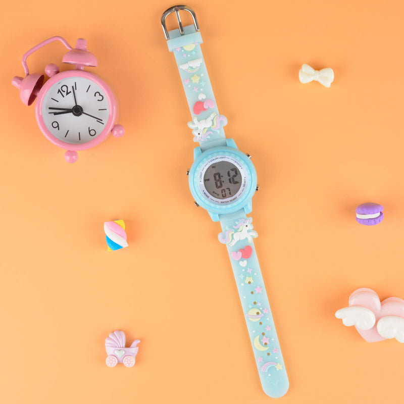 [Australia] - Venhoo Kids Watches 3D Cartoon Waterproof 7 Color Lights Toddler Digital Wrist Watch with Alarm Stopwatch for 3-10 Year Girls Little Child Blue 