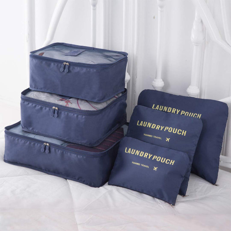 [Australia] - Kono 6PCS Travel Essential Bags-in-Bag Packing Cubes Durable Travel Luggage Organisers Suitcase Storage Bags Compression Pouches (Navy) Navy 