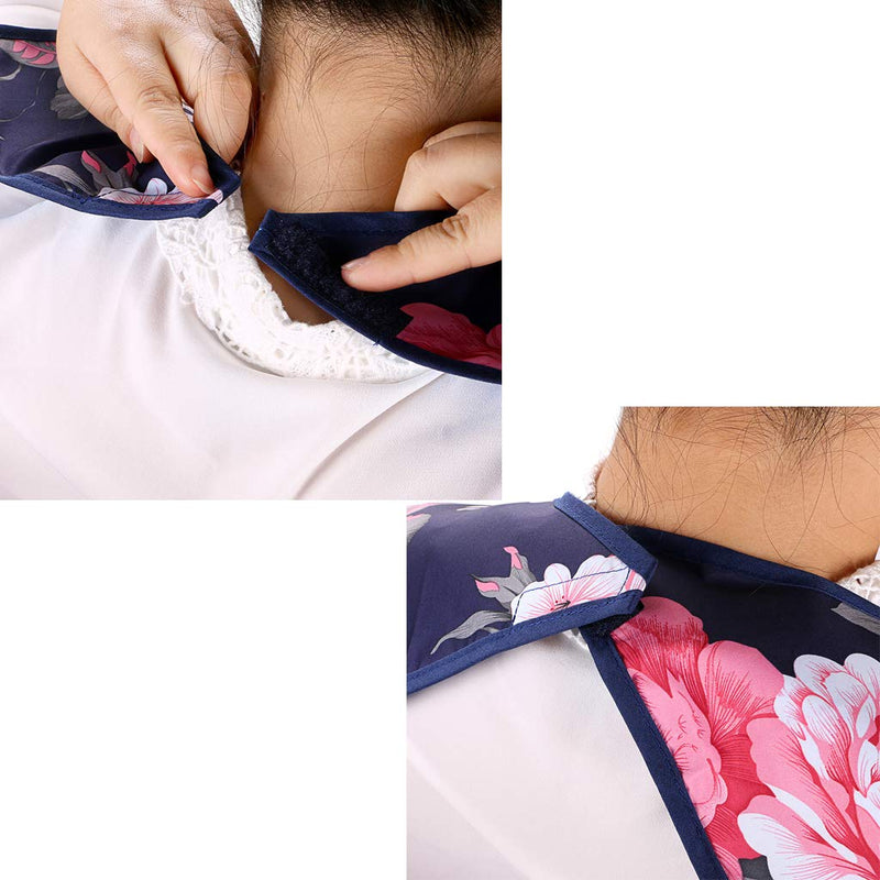 [Australia] - BTSKY 2 Pcs Waterproof Reusable Adult Bibs - Washable Mealtime Protector Bib Clothing Protector with Crumb Catcher (Flowers) Flowers 