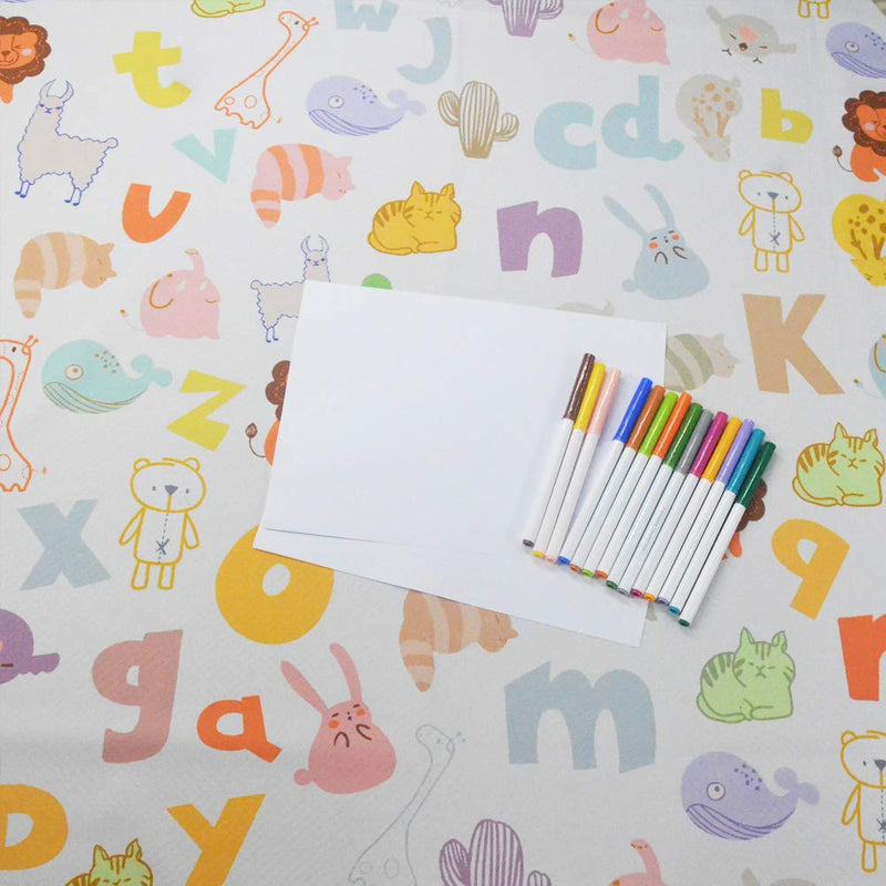 [Australia] - Large Splat Mat for Under High Chair/Arts/Crafts, Womumon Washable Spill Mat Waterproof Anti-Slip Floor Splash Mat, Portable Play Mat and Table Cloth (Alphabet, 130x130cm) Alphabet 