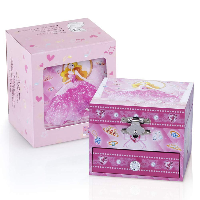 [Australia] - Kids Musical Jewelry Box for Girls with Drawer and Jewelry Set with Cute Princess Theme - Beautiful Dreamer Tune Pink 