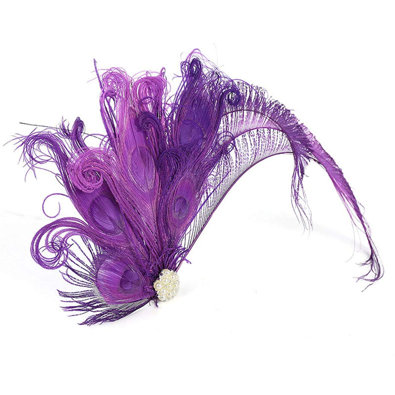 [Australia] - Fxaelian 20s Peacocok Feather Fascinator Clips Headpiece Headband Flapper Hair Clips Kentucky Gatsby Tea Party Wedding Derby Performance for Women Purple 