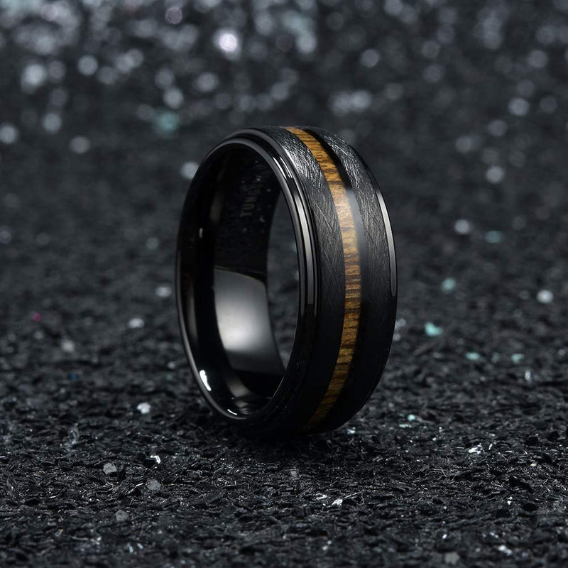 [Australia] - King Will Nature 8mm Black Tungsten Carbide Wedding Band Real Wood Inlay Matte Brushed Finish 6 