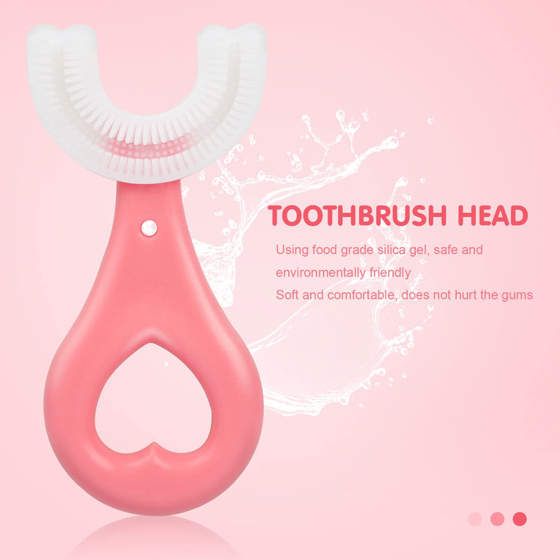 [Australia] - 2pcs Kids U Shaped Toothbrush, Food Grade Soft Silicone Toothbrush Head Tooth Cleaning, 360° Oral Teeth Care Kids Toothbrushes, Whole Mouth Baby Toothbrush, 2-12 Years Old (Pink) Pink 