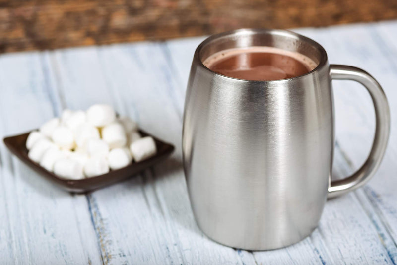 [Australia] - Stainless Steel Insulated Coffee Mugs Set of 2 (14oz) – Double Wall Coffee Cups With Spill Resistant Lid & Strong Handle – Shatterproof Cups for Cold Drinks & Hot Beverages - for Indoor & Outdoor Use Stainless Steel 14 oz (pack of 2) 