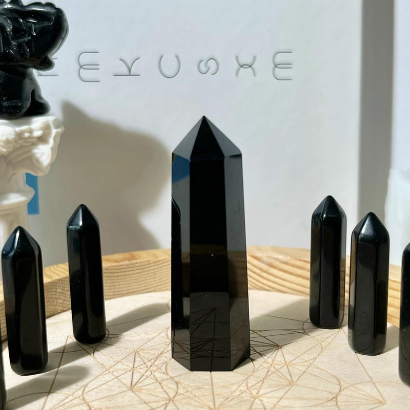 [Australia] - XIANNVXI 2" Black Obsidian Crystal Wand Healing Crystals Wand Tower Natural Gemstone Stone Hexagonal Point Wand for Reiki Meditation Therapy Energy Direction 