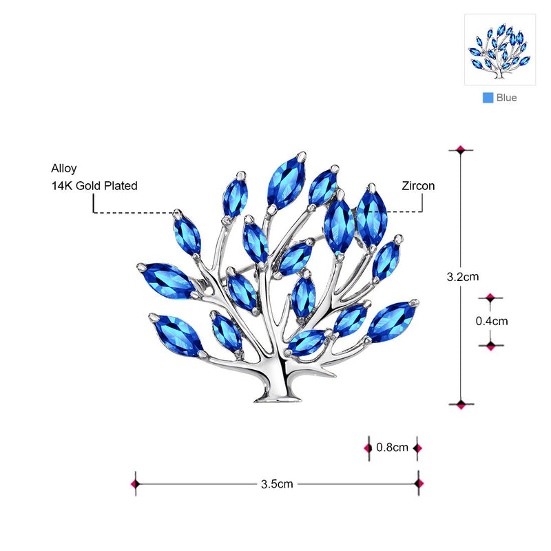 [Australia] - NEOGLORY Jewelry Gold Plated Cubic Zirconia Tree of Life Brooch Pin Gift Boxed 5 Colors Blue 