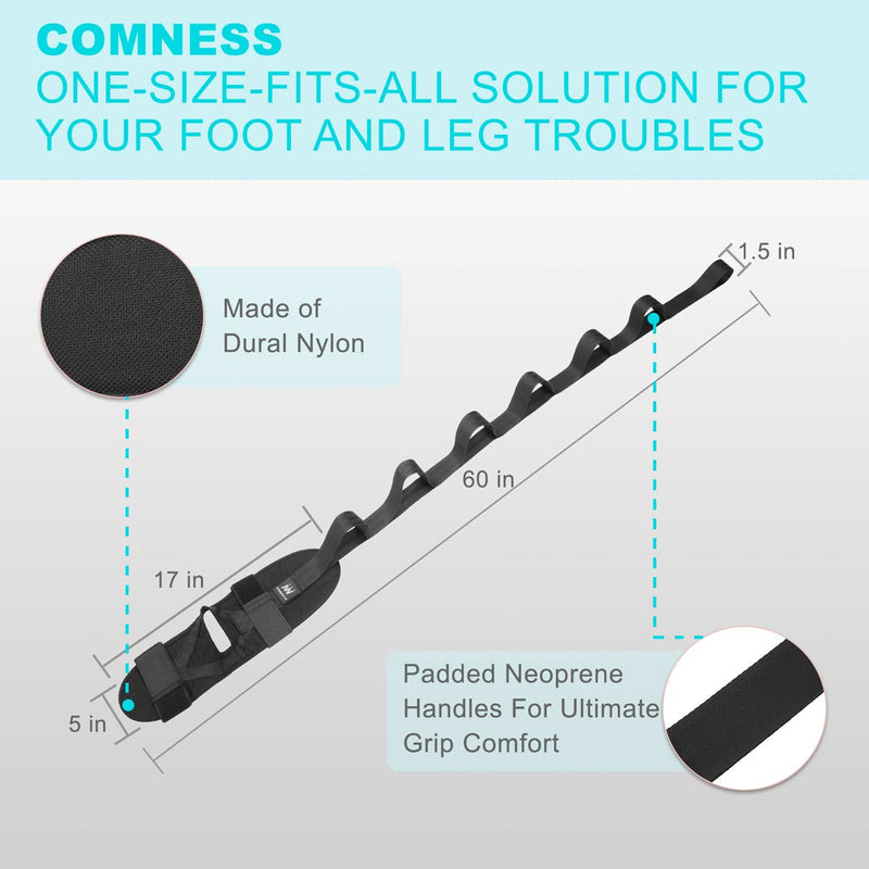 [Australia] - Foot and Calf Stretcher-Stretching Strap For Plantar Fasciitis , Heel Spurs, Foot Drop, Achilles Tendonitis & Hamstring. Yoga Foot & Leg Stretch Strap. (Black) Black 