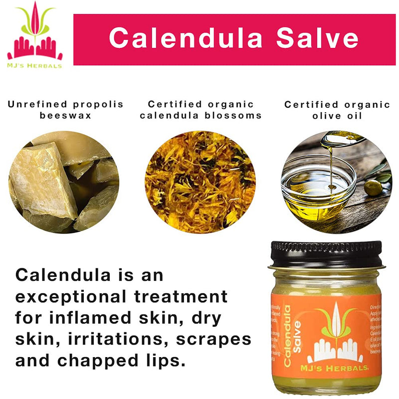 [Australia] - MJ’s Herbals Calendula Salve | Skin Soothing Balm, Eczema Cream, Diaper Rash, Scar Treatment, Bug Bite Itch Relief | Organic Calendula, Propolis Beeswax (1 oz) 1 Ounce 