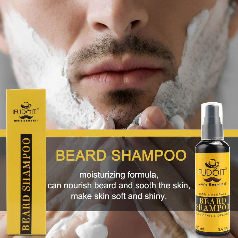 [Australia] - Men's Beard Grooming Kit, Beard Care Kit with Beard Shampoo Wash, Beard Oil, Beard Balm, Brush, Comb, Gift for Men 5 In 1 