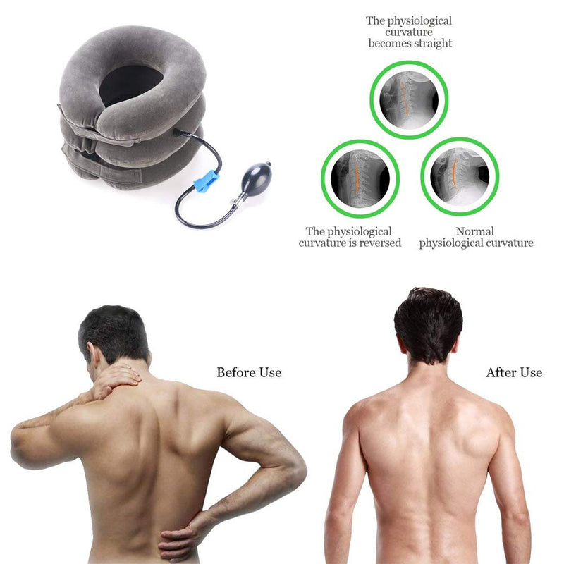 [Australia] - TEEROVA Cervical Neck Traction Collar Device Inflatable Spine Alignment Pillow Instant Pain Relief for Chronic Neck and Shoulder Pain (Gray) Gray 