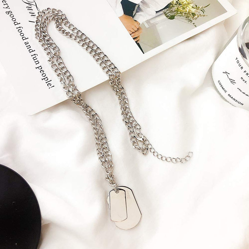 [Australia] - 7th Moon Lock Pendant Necklace Statement Long Chain Punk Multilayer Choker Necklace for Women Girls (Punk Layered Silver) 