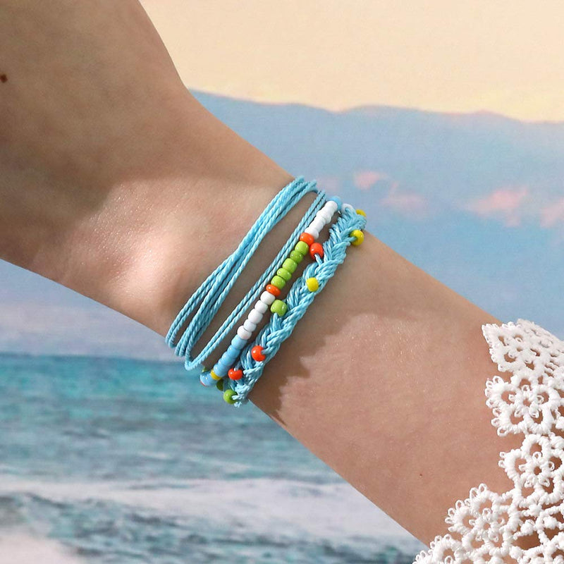 [Australia] - Starain Beach Turtle Elephant Anklets for Women String Beads Ankle Bracelets Set Waterproof Braided Adjustable Boho Foot Anklet Green 