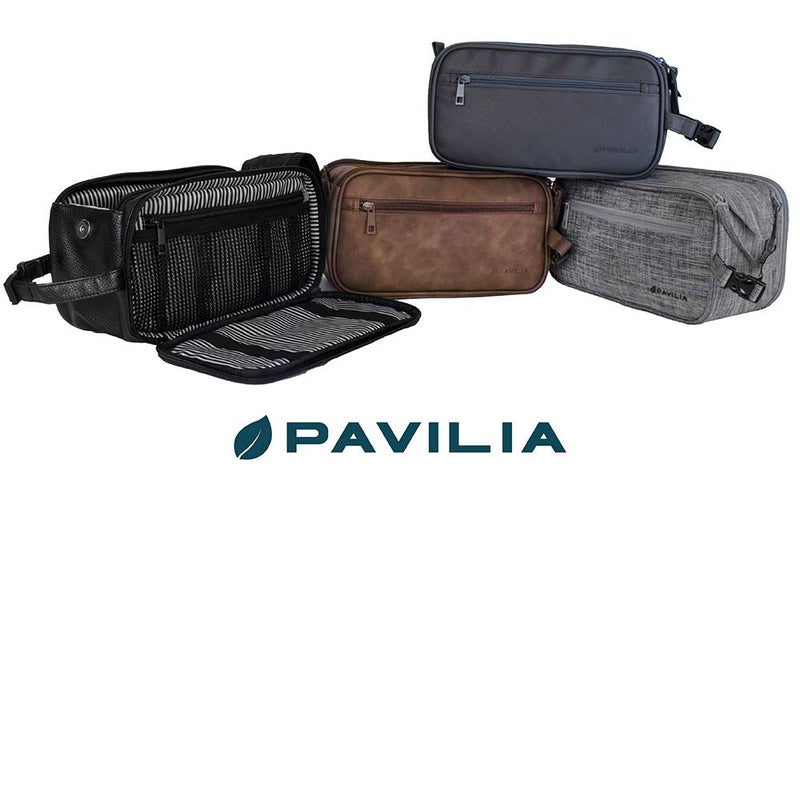 [Australia] - PAVILIA Toiletry Bag for Men, Travel Toiletries Bag|Water-resistant Dopp Kit, Leather Shaving Organizer for Cosmetic, Hygiene One Size Black 