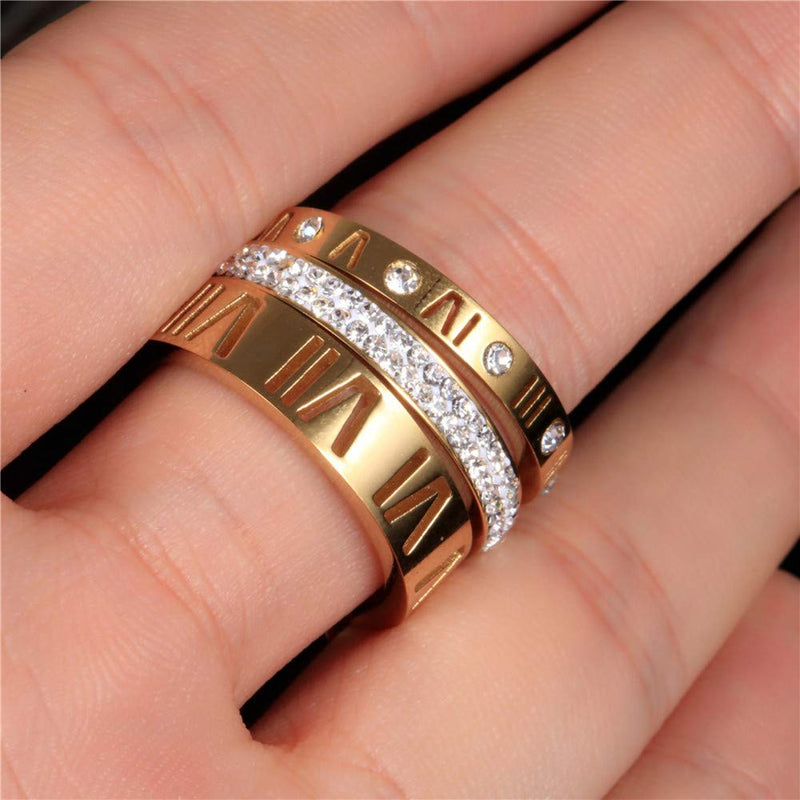 [Australia] - Jaline Stainless Steel CZ Zirconia Roman Numeral Ring for Women Girls 3 in 1 Spinner Rings Gold 6 Runs small 