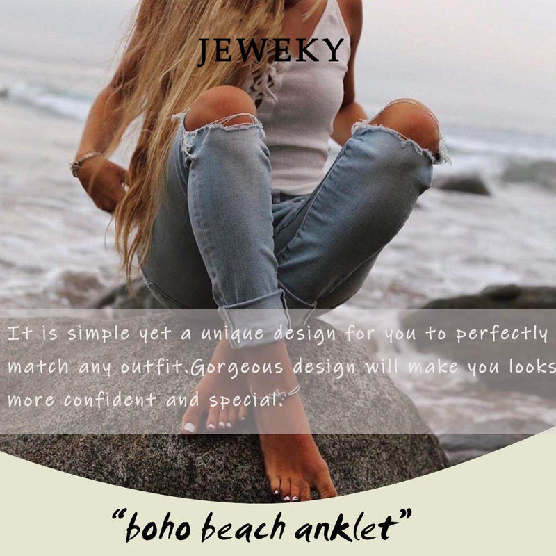 [Australia] - Jeweky Boho Double Ankle Bracelets Silver 8 Shape Anklets Chain Pearl Beach Foot Jewelry for Women and Girls 