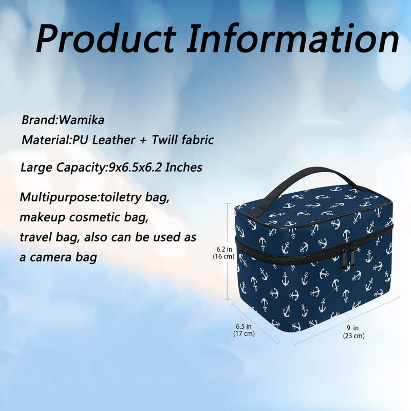 [Australia] - Nautical Anchor Makeup Bag Cosmetic Bag Toiletry Travel Brush Bag Train Case for Women marine symbol Navy Background Zip Carrying Portable Multifunctional Organizer Storage Pouch Bags Box 