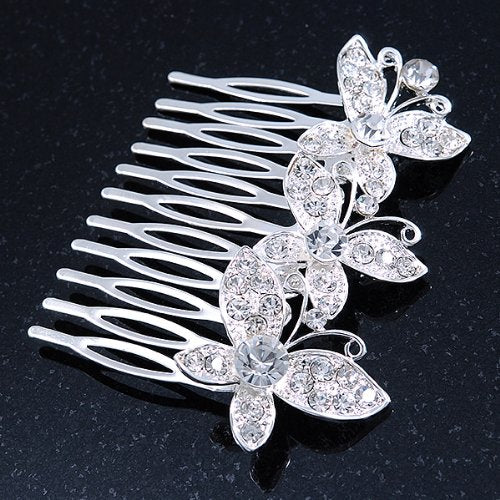 [Australia] - Bridal/ Wedding/ Prom/ Party Rhodium Plated Clear Swarovski Crystal Butterfly Hair Comb - 75mm 