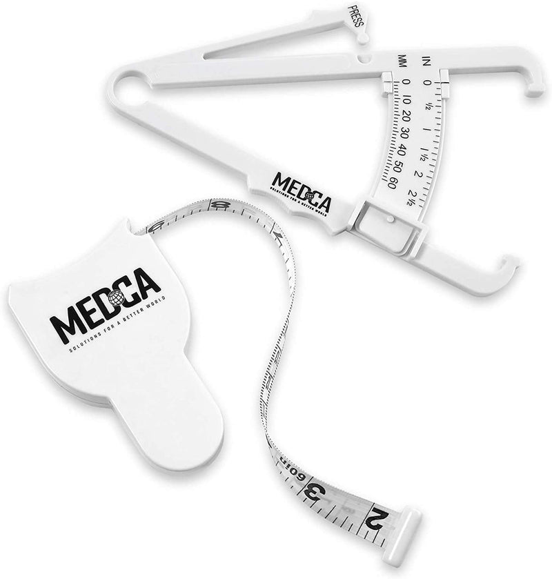 [Australia] - Body Fat Caliper and Measuring Tape for Body - Skinfold Calipers and Body Fat Tape Measure Tool for Accurately Measuring BMI Skin Fold Fitness and Weight-Loss - New Upgraded Design (White) 