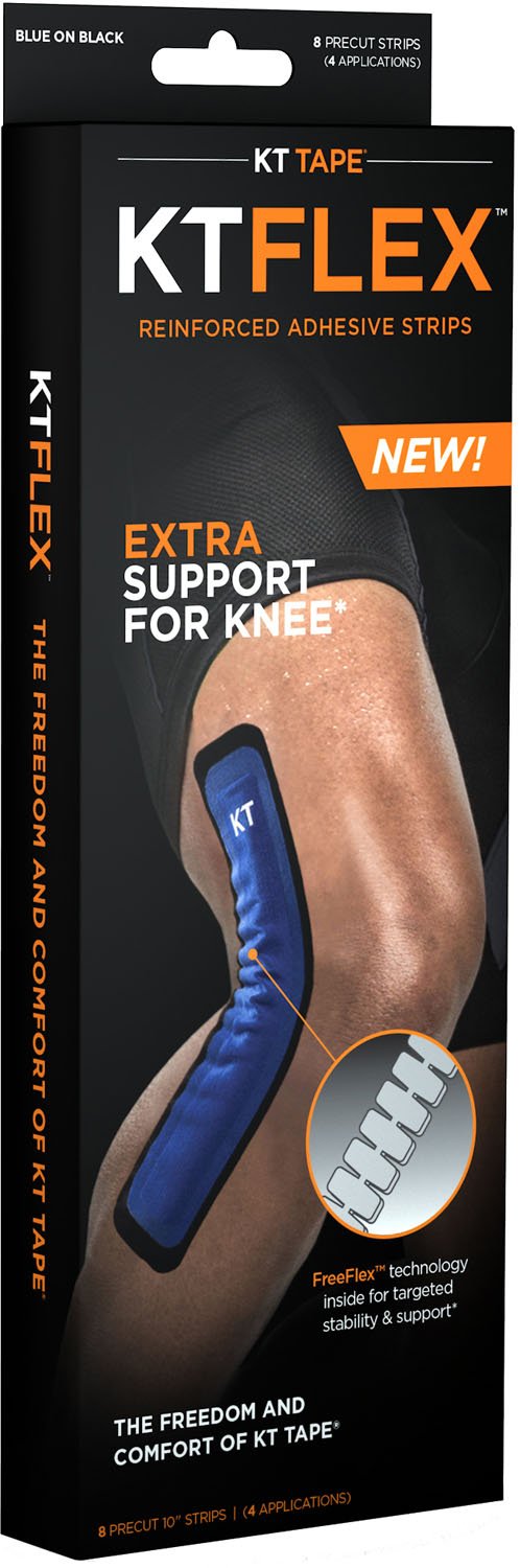 [Australia] - KT Tape KT Flex Reinforced Adhesive Strips for Knees, 8 Pre cut 10 inch Strips, Blue 