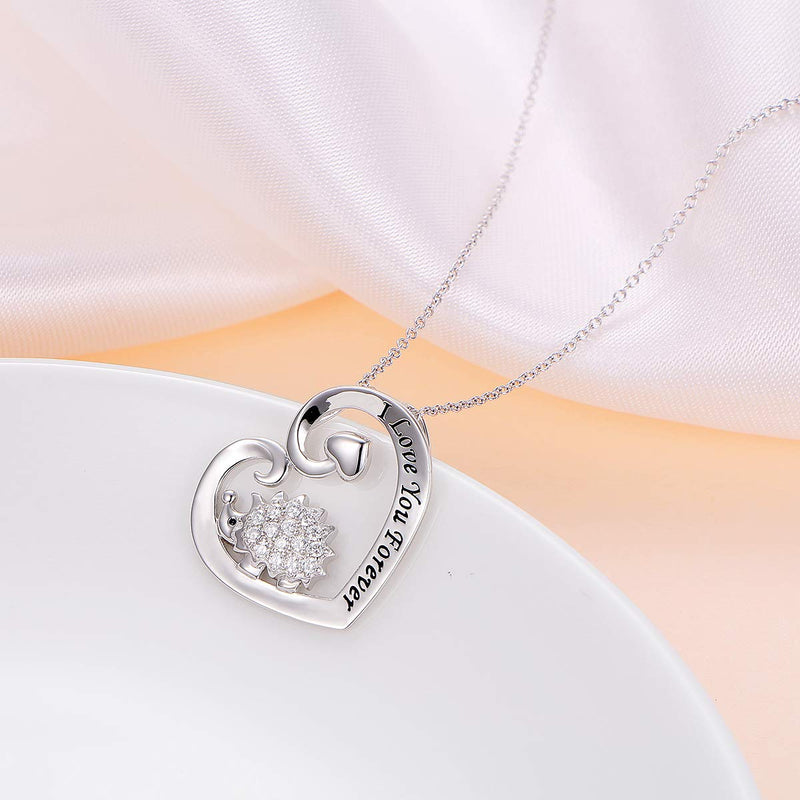 [Australia] - 925 Sterling Silver Cute Animal I Love You Forever CZ Hedgehog Pendant Necklace Gift for Women Girls,18 inch Engraved I Love You Forever 