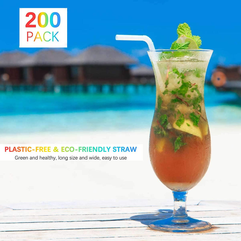 [Australia] - 200 PCS White Straws 100% Plant-Based Compostable Straws - 260mm Long Plasticless Biodegradable Flexible Drinking Straws - Durable for Hot & Cold Drinks 
