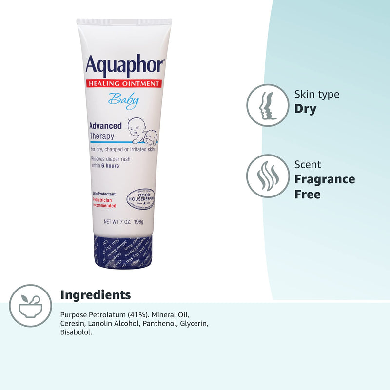 [Australia] - Aquaphor Baby Healing Ointment Advanced Therapy Skin Protectant, Dry Skin and Diaper Rash Ointment, 7 Oz Tube 