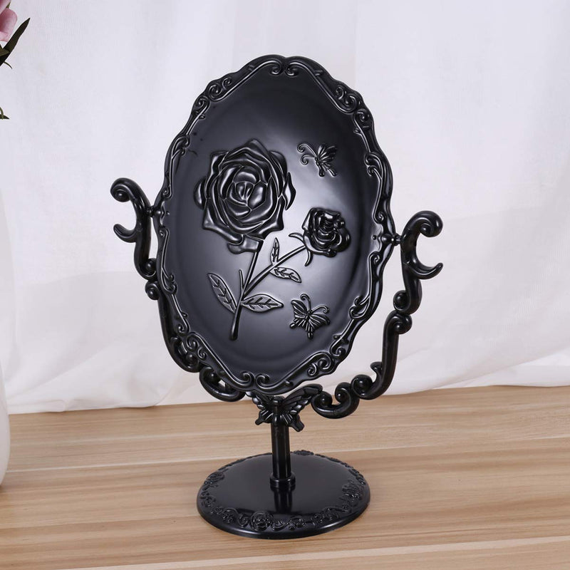 [Australia] - leorx Vintage Desktop Makeup Mirror Acrylic Rose Pattern Rotatable Vanity Mirror for Bedroom Bathroom (Black) 