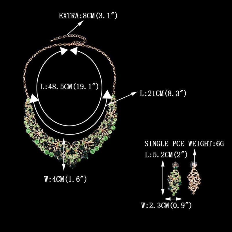 [Australia] - EVER FAITH Gold-Tone Austrian Crystal Gorgeous Butterfly Floral Vine Necklace Earrings Set Green Gold-Tone 