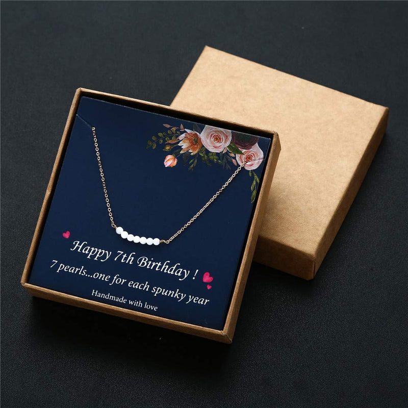 [Australia] - Birthday Gifts for Girls Necklace - Pearl Pendant Necklace for 7th 8th 9th 10th 11th 12th 13th 14th 15th 16th 21st 25th 30th Sweet Teen Girl Gifts Happy Birthday Gifts for Women Birthday Jewelry "7th" 