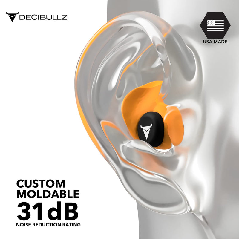 [Australia] - Decibullz - Custom Molded Earplugs, 31dB Highest NRR, Comfortable Hearing Protection for Shooting, Travel, Swimming, Work and Concerts Orange 