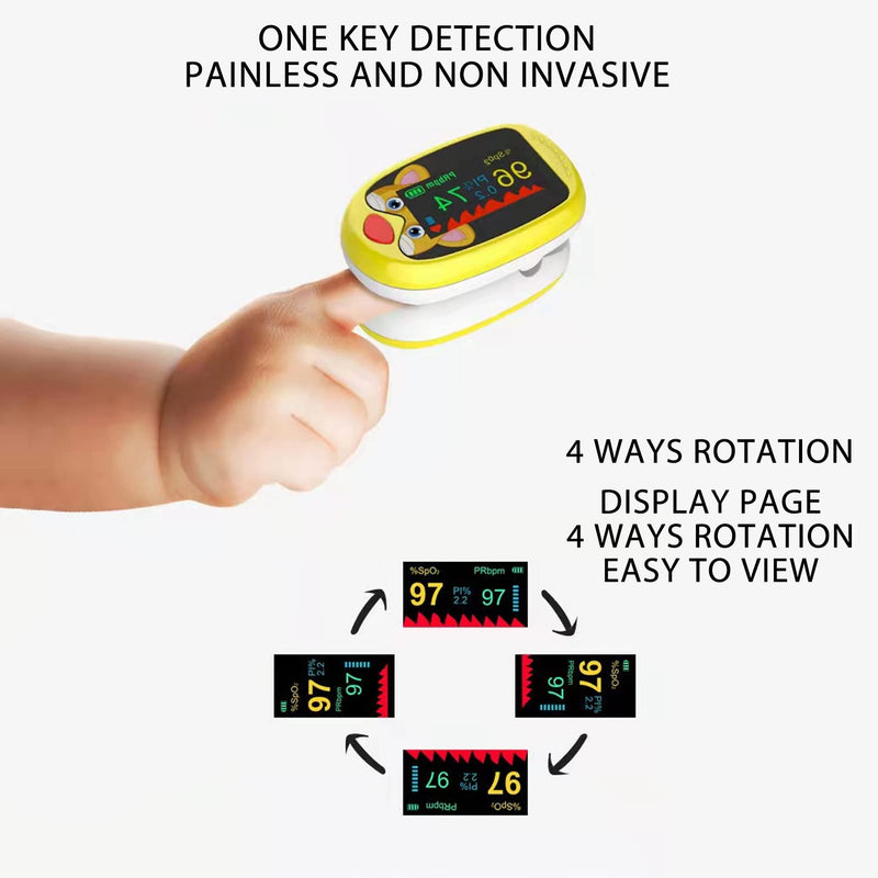 [Australia] - Pulse Oximeter, Blood Oxygen Saturation Monitor Fingertip Clip Oximeter, 6 Modes, Auto USB Charging, LED, Blood Oxygen Monitor for Kids (Yellow) Yellow 
