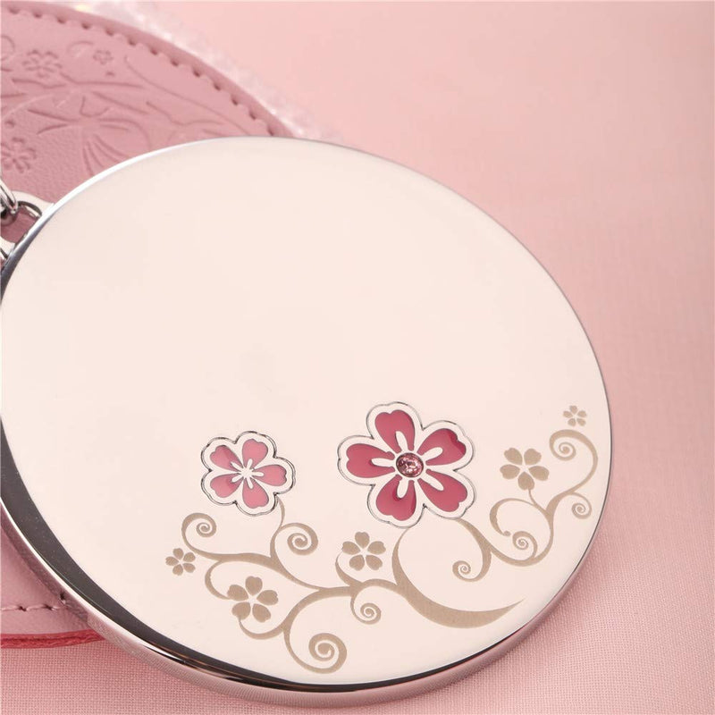 [Australia] - MILESI Cherry Blossom Mini Round Makeup Mirror with Leather Holster Gift for Women (Pink) Pink 