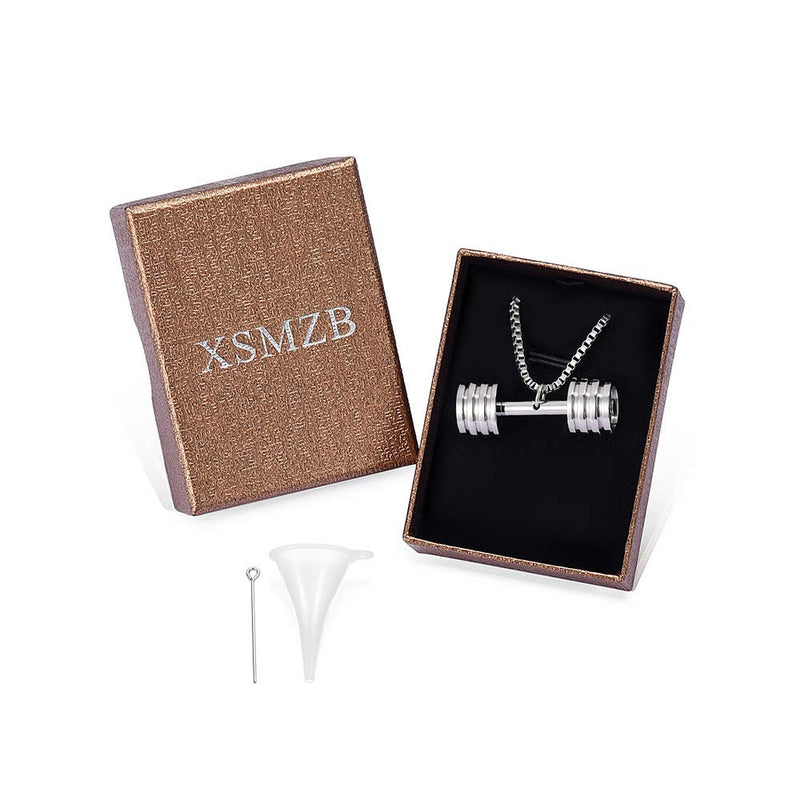 [Australia] - XSMZB Dumbbell Cremation Jewelry for Ashes Pendant Locket Stainless Steel Keepsake Ash Jewelry Memorial Urn Necklaces for Ashes Silver 