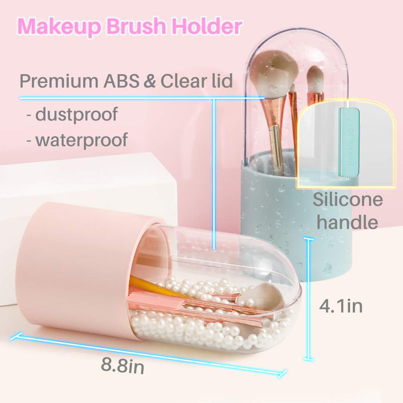 [Australia] - Kalevel Makeup Brush Holder Storage Container Quick Dry Switcher Cleaning Sponge Makeup Brush Mesh Guards with Lid Beads (Pink) Pink 