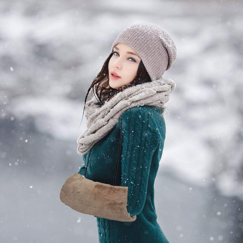 [Australia] - SwirlColor Handmuff, Faux Fur Hand Muff Strap Pocket Design Khaki Hand Warmer for Women 1pcs, with Transparent Hook 1pcs 