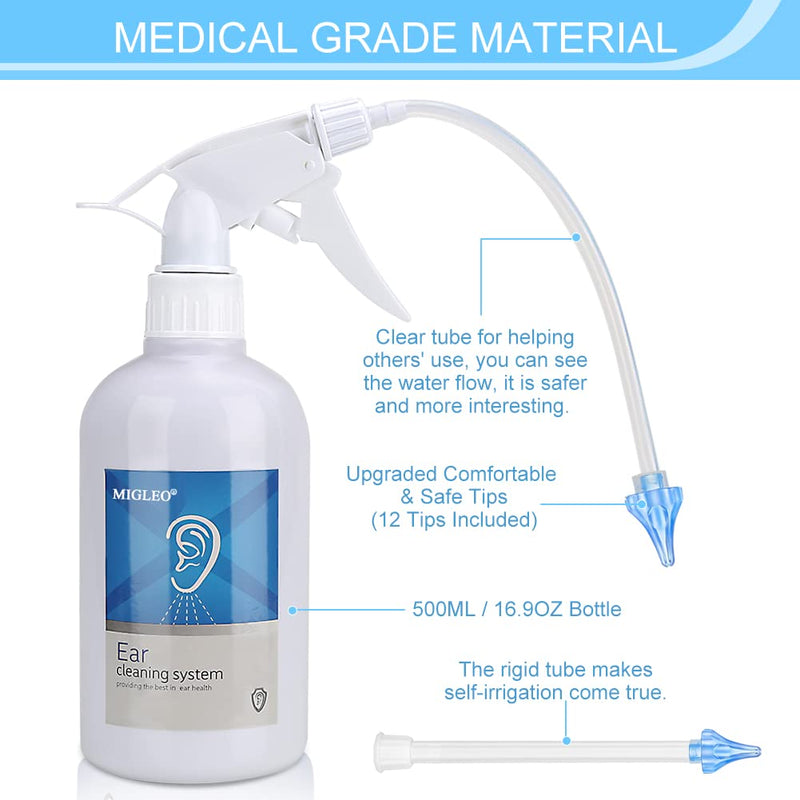[Australia] - Ear Wax Removal Kit, Ear Cleaning Kit, with Ear Washer Bottle, Ear Wash Basin and 12 Pcs Reusable Tips- Safe and Easy Ear Wash System with 2 Options of Soft Pipe and Straight Pipe 