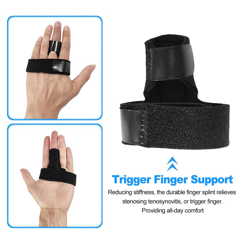 [Australia] - Denpetec Trigger Finger Splint, Lightweight Durable, Non Slip Adjustable Strap, for Thumb, Index, Middle, Ring, Little Finger, Finger Pain Relief and Sport Injuries(Black) Black 