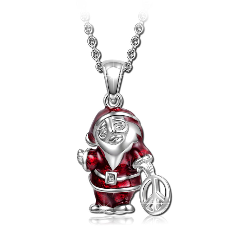 [Australia] - NINAQUEEN Christmas Charms Gifts Santa Claus 925 Sterling Silver Pendant Necklace with Peace Sign, Jewelry Gifts for Her Birthday Gift for Women Girl 