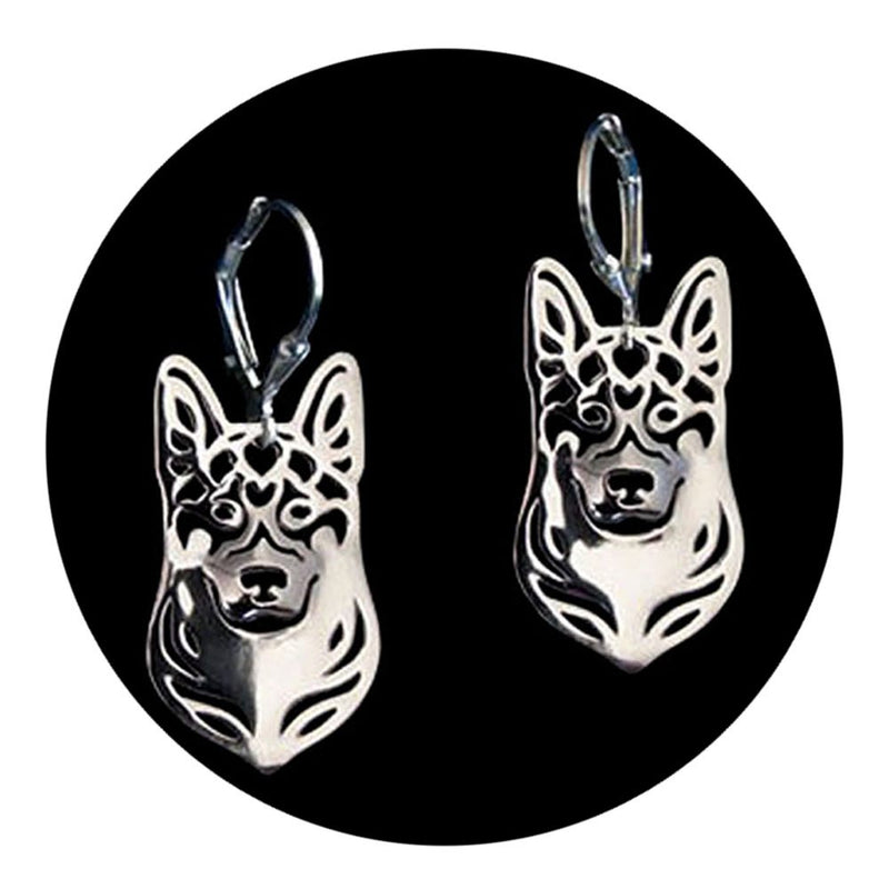 [Australia] - German Shepherd Dog Sterling Silver Necklace Dangle Earrings Set by Ginger Lyne Ears Down Puppy Dog Pet Pendant Box Chain Doggie Animal Paw Print Heart Jewelry for Pit Mom Women Girls Teens Dog Set 