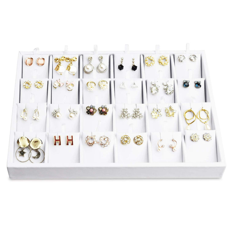 [Australia] - Mooca Premium White Leatherette Horizontal Earring Cards Display Tray with 24 Earring Cards, Showcase Display for Earring& Pendant Collection, 10 1/4" W x 7 1/2" D x 1" H Earring (24) 