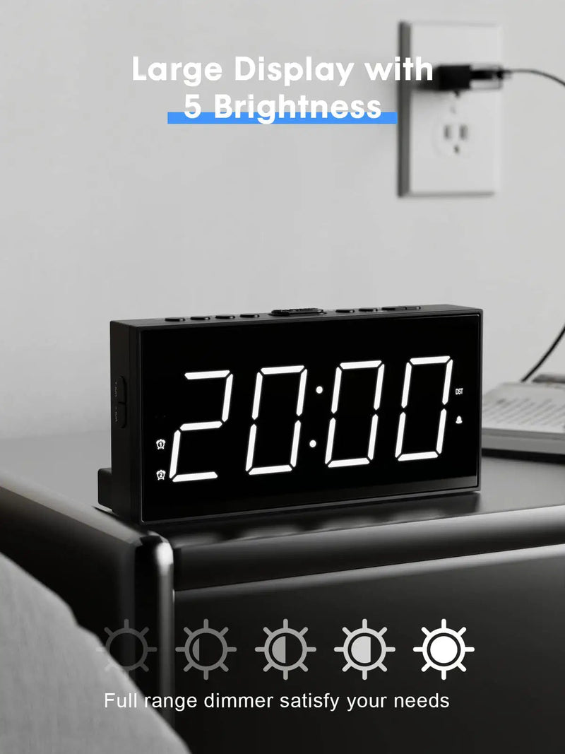 [Australia] - Digital Alarm Clock with USB Charger for Bedroom, 7" Large Display Bedside Clock with Battery Backup, Dual Alarm, Dimming Mode, Loud Alarm Clock for Heavy Sleeper, Bedroom Living Room Office Decor White 